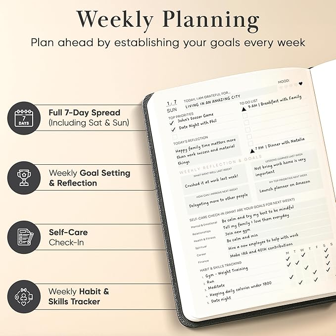 Mantra Planner 2026 Planner, Daily Journal & Gratitude Journal All-In-One with To Do List, Self Care Prompts & Habit Tracker - 5.8 x 8.3 - Black