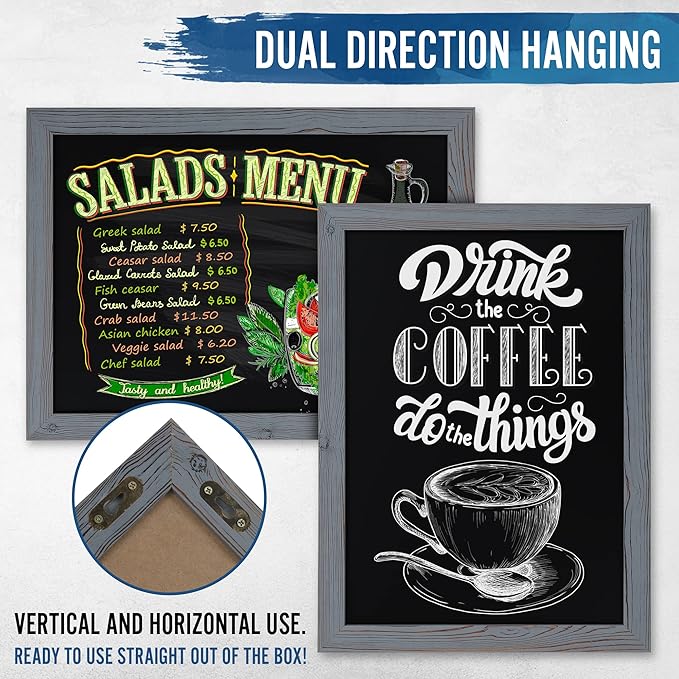Rustic Grey Magnetic Wall Chalkboard, Large Size 18" x 24", Framed Chalkboard - Decorative Magnet Board Great for Kitchen Decor, Weddings, Restaurant Menus and More! … (18" x 24")…