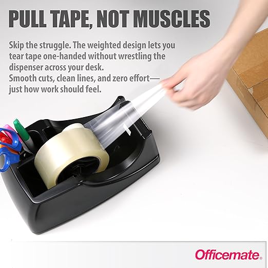 Officemate Recycled 2-in-1 Heavy Duty Tape Dispenser, 1" and 3" Cores, Black (96690)