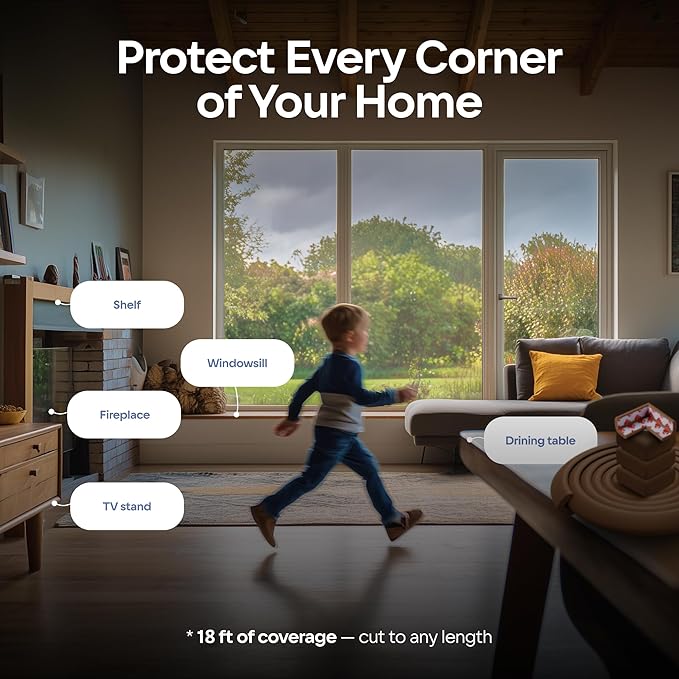 Sharp Edge and Furniture Safety Guards 20.4ft Protective Foam Cushion; 18ft Bumper 8 Adhesive Childsafe Corners Baby Caring Child Proofing Set NonToxic and Safe For Table, Fireplace, Countertop; Brown