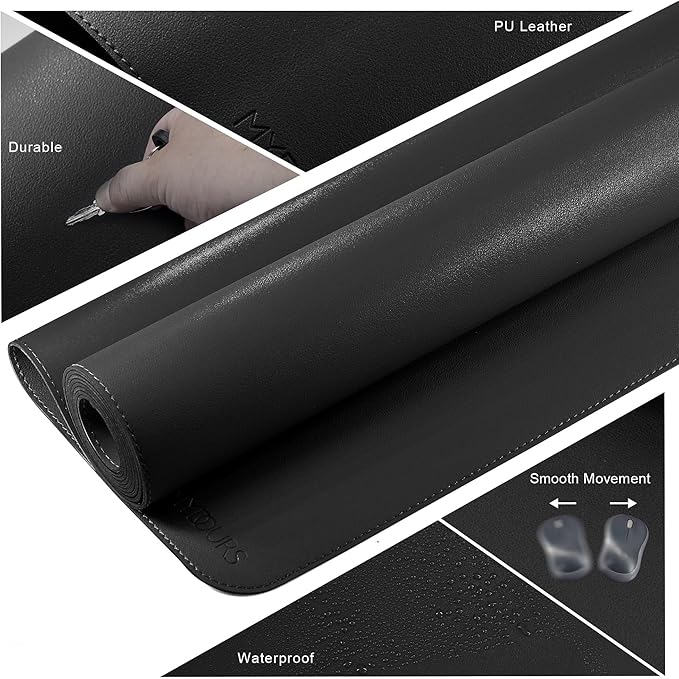 Mydours Extra Large 59" x 24" PU Leather Desk Pad, Desk Mat for Keyboard & Mouse, Premium Office Desk Protector with Stitched Border, Waterproof Surface for Home Office & Gaming Setup (Black)