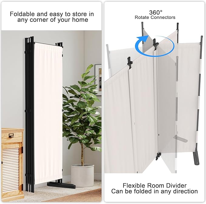 Kecreque 6 Panel Room Divider,6ft Folding Screen Portable Wall Partition Room Divider with 4 Metal Feet,Privacy Screen Indoor Doubles as a Cubicle Wall,Suitable for Bedroom Dressing Room Office