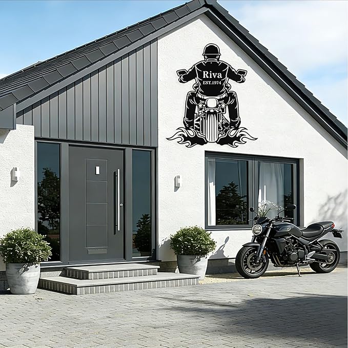 Custom Motorcycle Metal Signs Personalized Biker Name Sign Custom Garage Decor Motorbikes Wall Art Decor Motorcycle Sign Men Room Decorate Gifts for Men Husband Rider