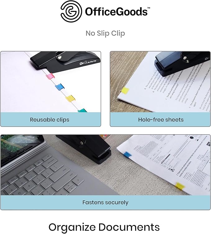 OfficeGoods No Slip Clip Refills - Binds Up to 50 Pages - Reusable - Works with No Slip Clip Dispenser - 50 ct Box Each Small & Large - 100 ct Total - Blue