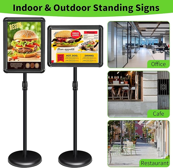 INNOVSIGN 2Packs Adjustable Pedestal Sign Holder Stand 11''x17'', Floor Standing Poster Sign Stand for Vertical/Horizontal View Sign stand,Outdoor/Indoor Standing Sign Holders(Black, Round)