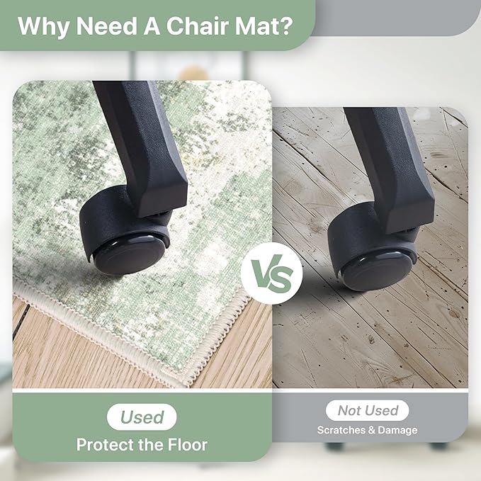 Office Chair Mat for Hardwood Tile Floor, Abstract 48"X 60" Desk Mats for Office Chair on Rolling Chairs Carpet, Desk Anti-Slip 1/5" Thick Rug for Computer Chair, Thin Low-Pile Floor Mat, Green