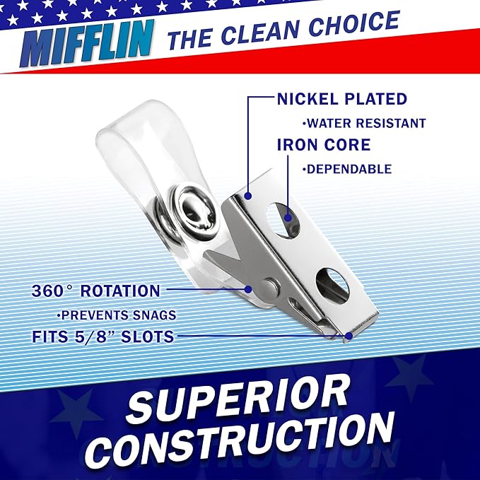 Mifflin-USA Horizontal Card Protector with Metal Clip and Vinyl Straps (Clear, 4x3 Inch, 100 Pack), Waterproof PVC ID Name Badge Holder with Clip
