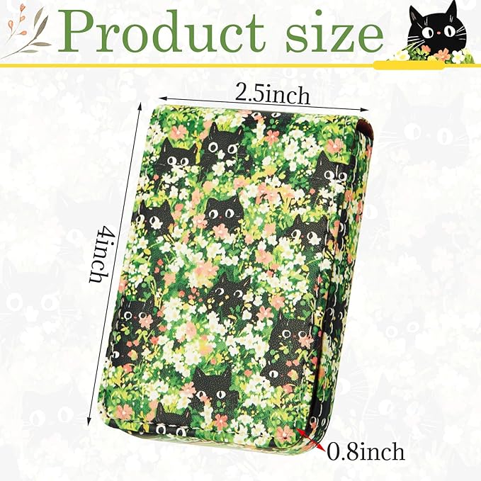 Outus 2 Pieces Business Card Holder, PU Leather Business Card Case Pocket Wallet with Magnetic Shut for Valentines Gift Men Women(Soft,Mushroom and Black Cat)