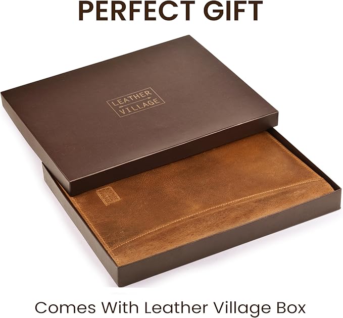 Leather Village Leather Portfolio Organizer - Professional Business Padfolio for Men & Women - Document Card Holder, Resume Folder, Folio for A4/Letter Size Writing Legal Pad- Tan Brown