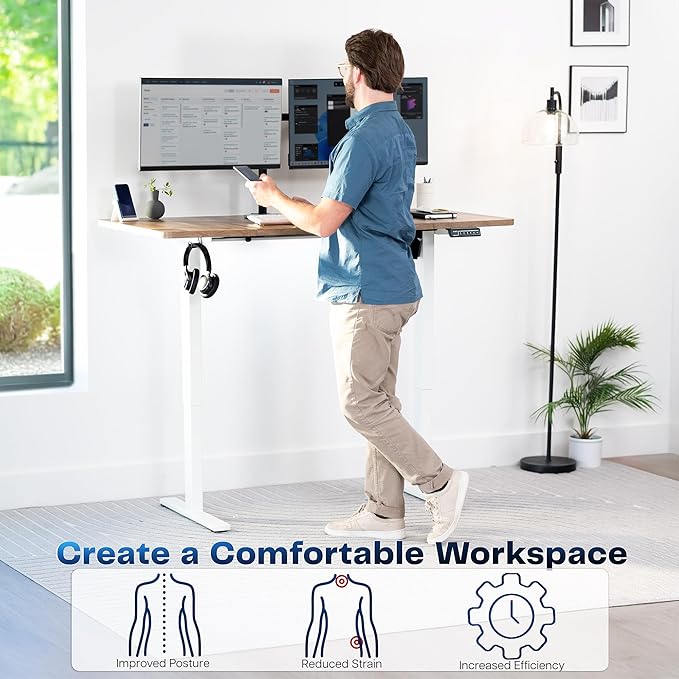 VIVO Electric 43 x 24 in Standing Desk, Memory Height Adjustment, 1B Series, Holds 220 lbs, One-Piece Reclaimed Wood Top, White Frame, DESK-KIT-1W4P