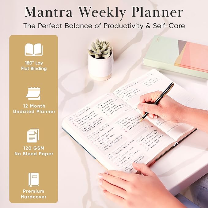 Mantra Planner 2026 Planner, Daily Journal & Gratitude Journal All-In-One with To Do List, Self Care Prompts & Habit Tracker - 5.8 x 8.3 - Evening