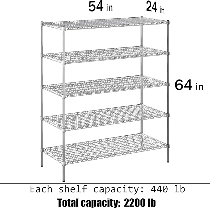 Regal Altair 24" Deep x 54" Wide x 64" Height Wire Shelving Kit | 5-Tier | NSF Commercial Storage Rack Unit