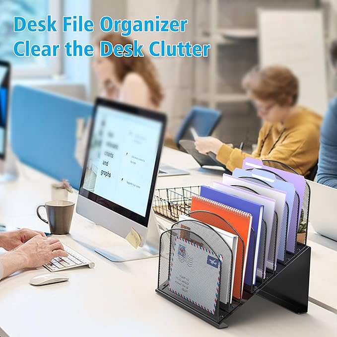 Inclined Desk File Organizer, 8-Section Upright Desk Organizer File Sorter for Office Classroom Desktop Organization, Black, 1Pack