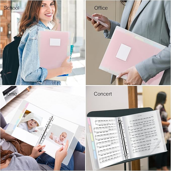 Uquelic 50-Pocket Clear Binder with Plastic Sleeves for Letter/A4 Size(11" x 8.5"), Document Binder Organizer for Papers, Certificates and Artwork, Macaron PP Divider Pages for Presentation