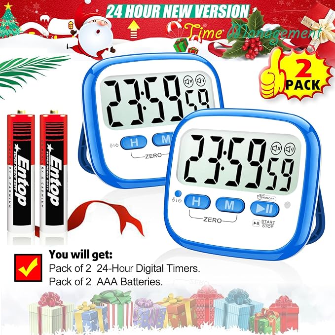 AyayaBoss 2-Pack Magnetic Kitchen Timers for Cooking, Digital Stop Watch Countdown Timer for Kids, Teachers, Classroom, Office, Exercise - Battery Included