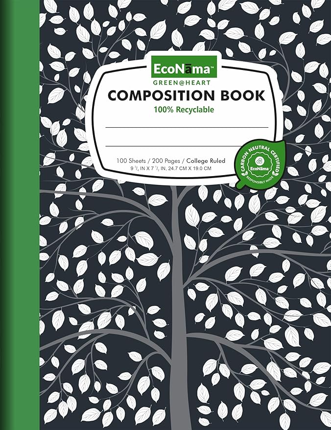EcoNama Composition Notebooks Pack of 48 College Ruled 200 Pages (100 Sheets) 9.75"x7.5" Black Marble Carbon Neutral Recyclable Paper Eco-Friendly School & Office Supplies For Students and Professionals