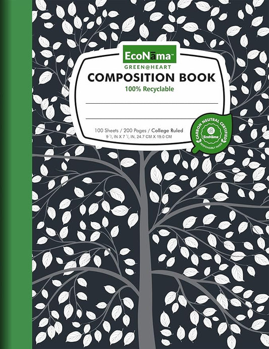EcoNama Composition Notebooks Pack of 48 College Ruled 200 Pages (100 Sheets) 9.75"x7.5" Black Marble Carbon Neutral Recyclable Paper Eco-Friendly School & Office Supplies For Students and Professionals