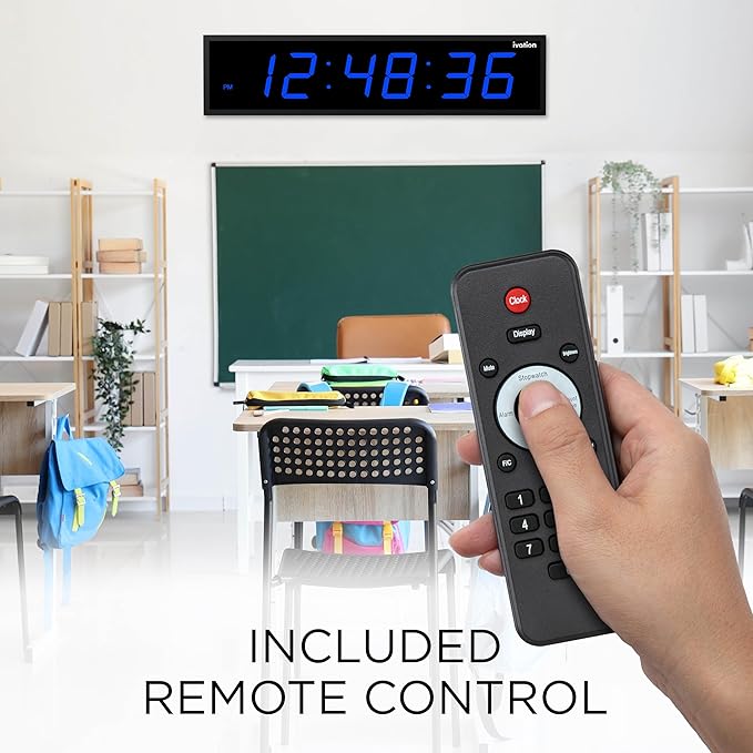 Ivation Huge Oversized 60" Large Digital LED Clock | Big Digital Clock w/Multi-Function Display – Stopwatch, Timer, Alarms, Temp & Date | 6 Brightness Levels, Time Memory & Remote (Blue)