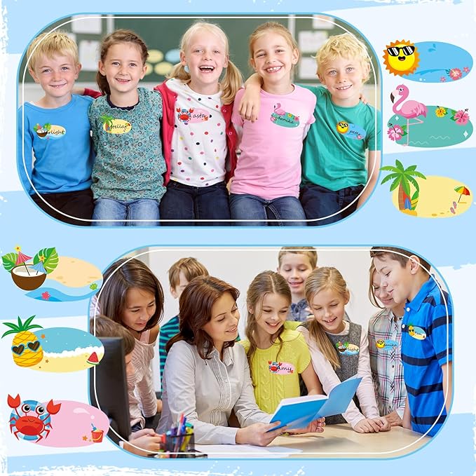 Henoyso 108 Pcs Summer Desk Name Tags for Classroom Hawaaii Beach Classroom Decor Locker Name Tags for Kindergarten, Preschool, 1st, 2nd & 3rd Grade Teacher Nameplates for Student
