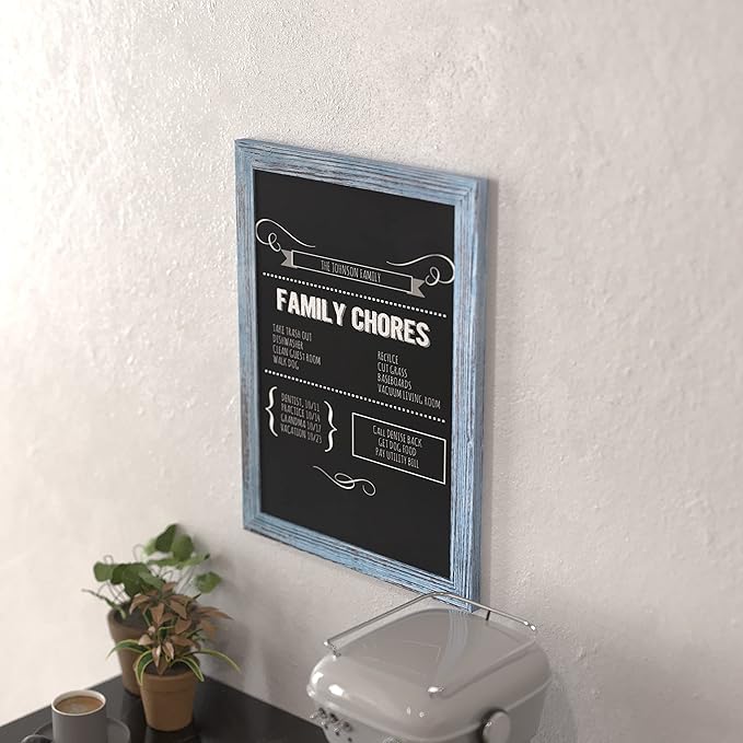 HBCY Creations 18" x 24" Rustic Blue Solid Wood Frame Wall Chalkboard, Magnetic Surface, Home Décor, Restaurant & Café Menus, Blackboard, Includes Chalk, Eraser & Hanging Hardware
