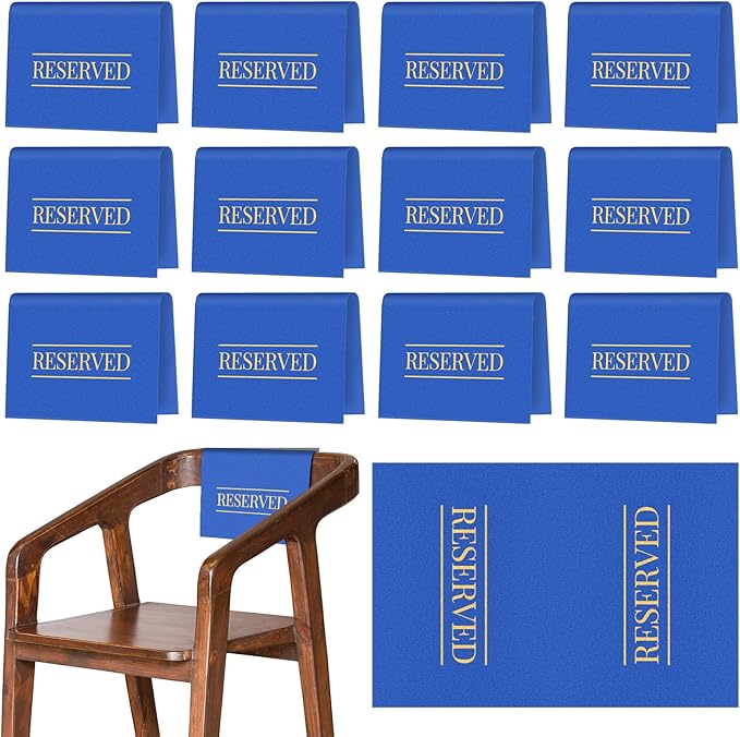 Buryeah 12 Pcs Reserved Seating Signs for Chairs Church Pew Reserved Chair Signs Placeholder with Printed Words for Weddings Parties Celebrations Receptions Church or Event (Blue)