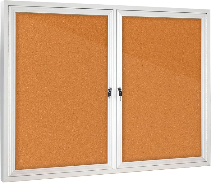 Enclosed Bulletin Board with Locking Door, Outdoor Bulletin Board Weatherproof, Lockable Display Case for Home, Office, and Community Use(31.5" L x 43.3" W Cork)