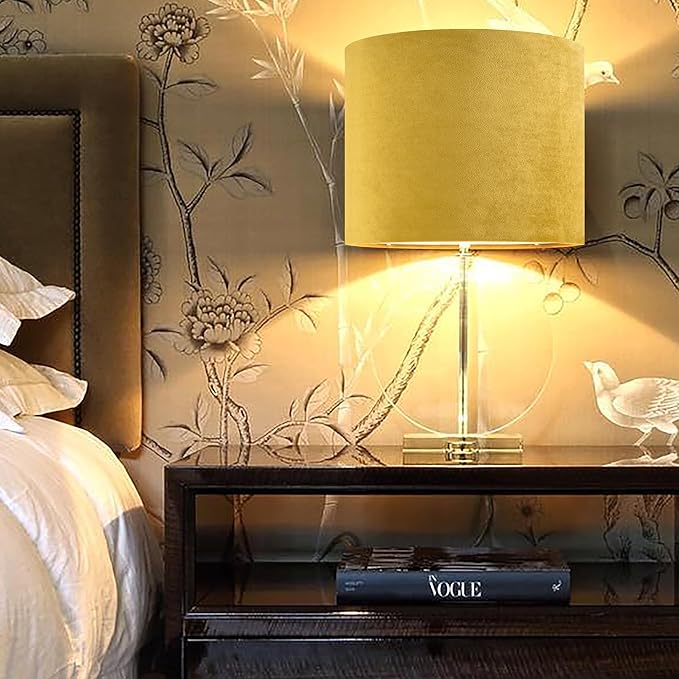 Yellow Velvet Drum Lamp Shade Medium Lampshade 13``Top×13``Bottom×10``High(Spider) Modern Lamp Shade for Table & Bedside Lamp Replacement Lampshades in Hand Crafted - By GO&SO