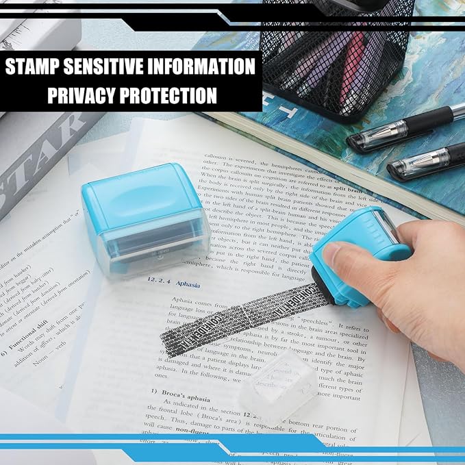 Nezyo 2 Pack Identity Protection Roller Stamp Identity Theft, Confidential, Privacy Roller Stamp Information Blocker and 4 Pack Refill Ink for ID Account Data Address Security(Blue)