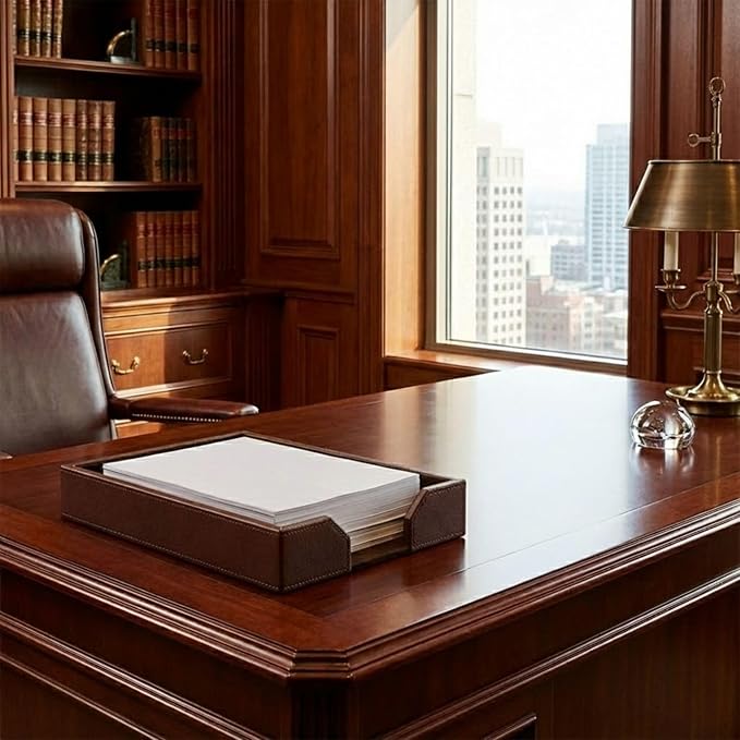 DACASSO Bonded Leather Desktop Letter Tray - Luxury Letter Holder & Paper Organizer for Desk - Office Organization & Executive Desk Decor - (Dark Brown)