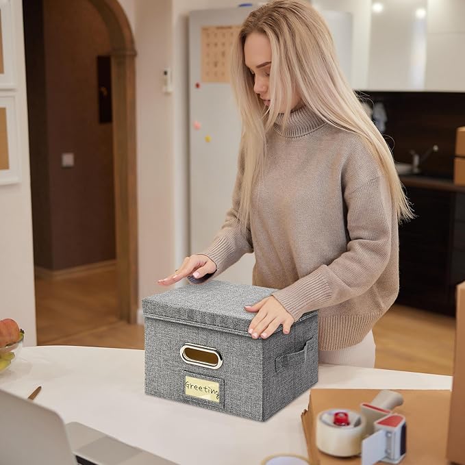 Remowith Greeting Card Organizer and Storage Box with 20 Pcs Adjustable Dividers, Storing Cards with 84 Pcs Labels Perfect for Storing Greeting Cards, Envelopes, Photos 1 Pack Grey
