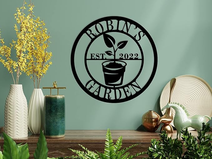 ENFODREAM Personalized Metal Garden Sign, Family Last Name & Established Date, Custom Name Garden Sign, Metal, 12/16/20/24 Inch, Rustic Style, Wall Mount, Perfect for Home Decor & Gifts