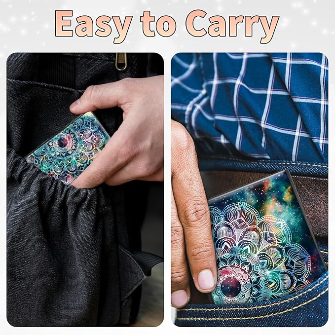 BWEGRHE Slim Credit Card Holder, Art Mandalas RFID Blocking Metal Wallet for Men & Women, Aluminum Minimalist Hard Case Pocket-Sized Business Cards Organizer (Fits Up to 10 Cards)