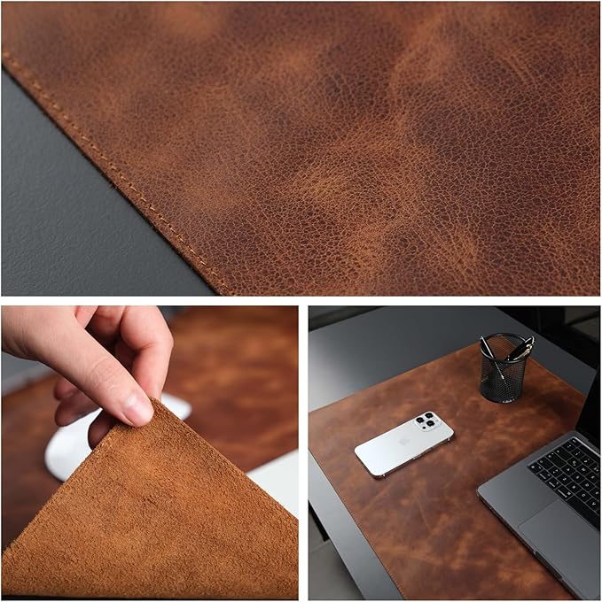 TORONATA Jersey Genuine Calfskin Leather Desk Pad, Office Desk Mat with Non-Slip Bottom, Smooth Surface for Mouse & Keyboard, Desk Protector (36x19 inches) (Antic Tan)
