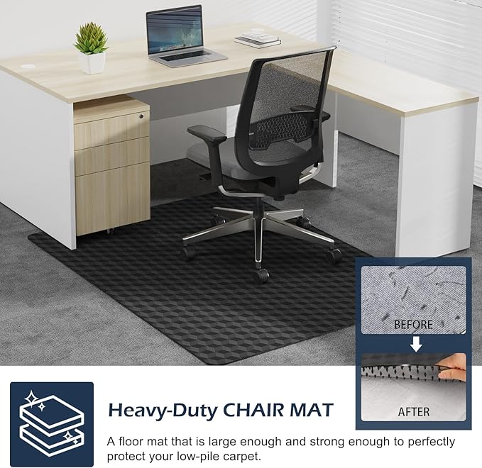 Chair Mat for Carpet, SALLOUS 46" x 60" Office Chair Mat for Carpeted Floors, Heavy Duty Vinyl Floor Mat with Grips, Carpeted Floor Protector Computer Desk Mat for Home Office (Black - 3D Geometric)