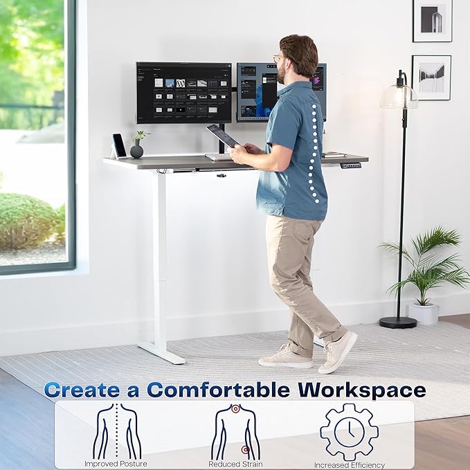 VIVO Electric 60 x 24 in Standing Desk, Memory Height Adjustment, 1B Series, Holds 220 lbs, One-Piece Dark Gray Top, White Frame, DESK-KIT-1W6G
