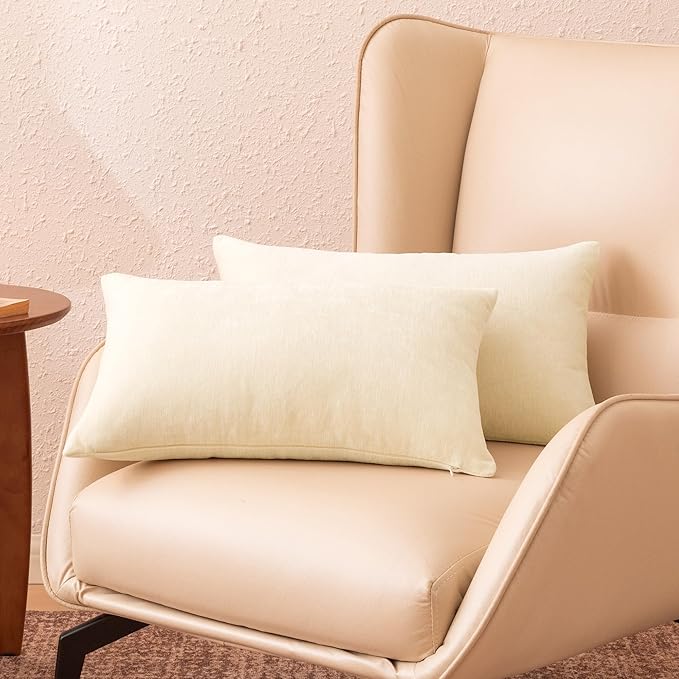 Amazon Basics Chenille Throw Pillow Covers, Home Decor Lumbar Cushion Cover for Bedroom Living Room Couch Bed, 12" W × 20" L, Beige