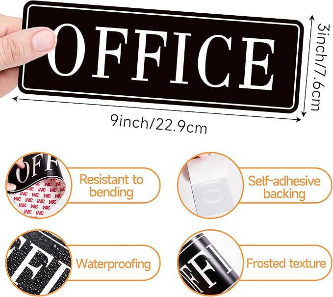 The Office Door Sign for Home and Business，Self-Adhesive Waterproof and Fade-Resistant Modern Office Sign Sticker for House，Business，Door, Window（Black）