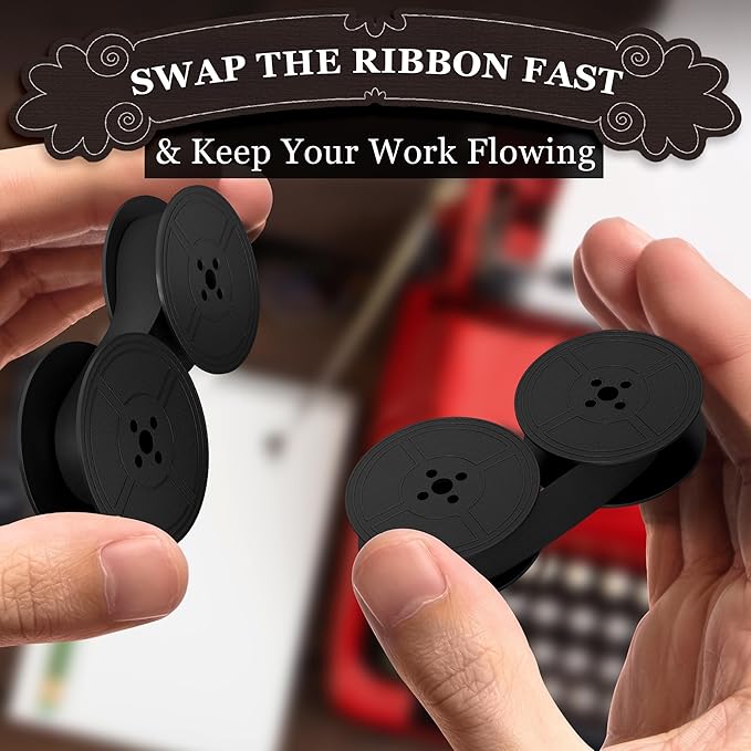 4 Pairs Typewriter Ribbon - Black Typewriter Ink Ribbon with 0.2 Inch/5mm Central Aperture, Durable Twin Spool Replacement - Reliable Print Quality, Compatible with Most Typewriters