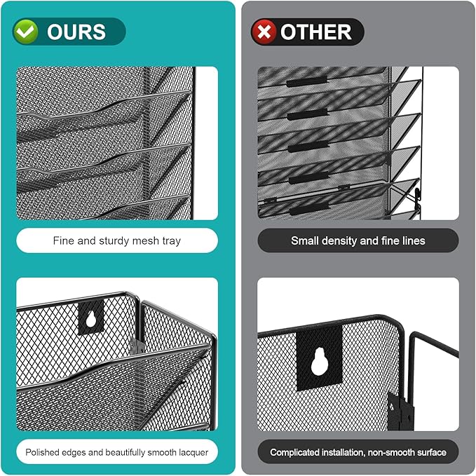 VEESUN 10 Tier Hanging Wall File Organizer, Wall File Holder Organizer Mounted Letter Mail Magazine File Rack With Flat Tray For Office Home School, Black