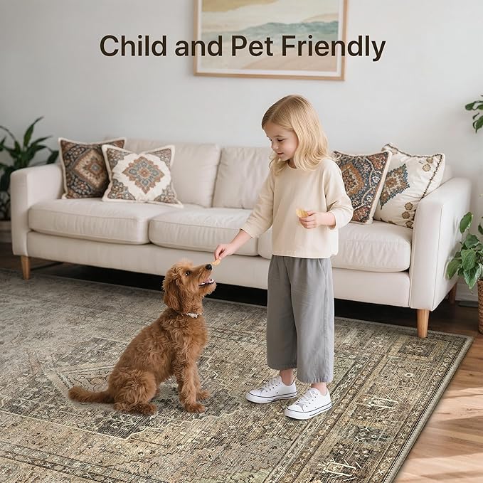 GENIMO Runner Rug 2x7 Non Slip Machine Washable Hallway Runner Vintage Rug, Low Pile Lightweight Rugs for Entryway, Hallway, Kitchen and Corridor, Chestnut Brown