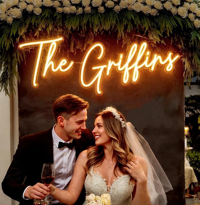 BUIZZEUOIV Custom Neon Sign, Neon Sign Customizable Large LED Wedding Neon Name, Custom Light Signage Personalized for Wedding Anniversary, Light Up Sign for Christmas Party Gift