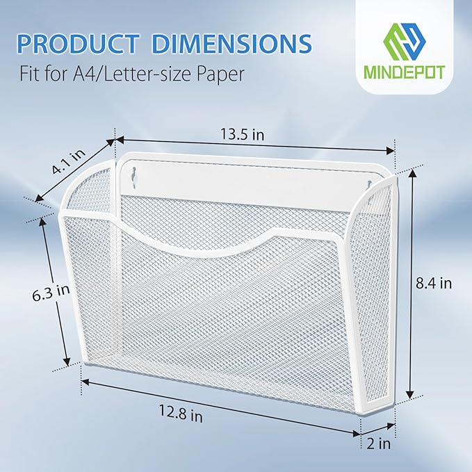 MINDEPOT Wall File Organizer,Hanging Wall Mounted File Folder Binder Holder Mail Organizer for Office,Home and School Supplies