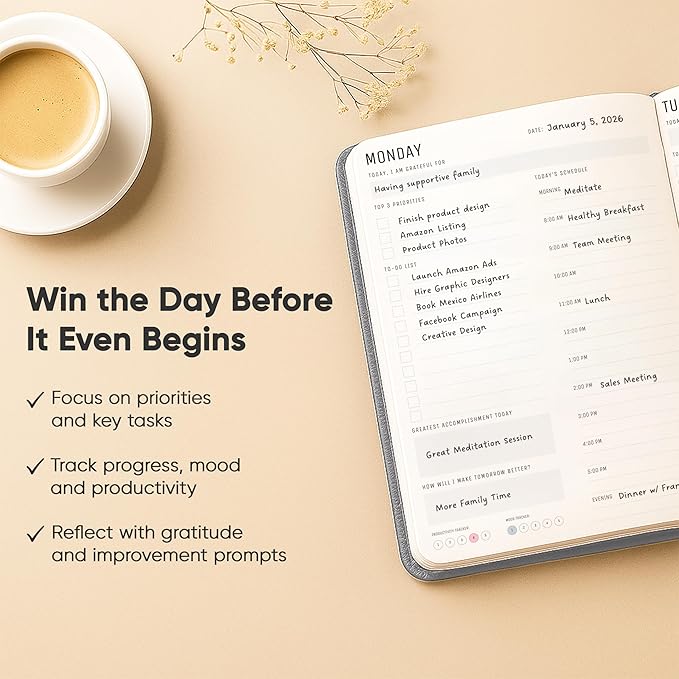 Daily Planner 2026 (5" x 8") - The Ultimate Daily Workflow Planner with Hourly Schedule & Task List to Achieve Your Goals by PRODUCTIVITY STORE (A5, Grey)