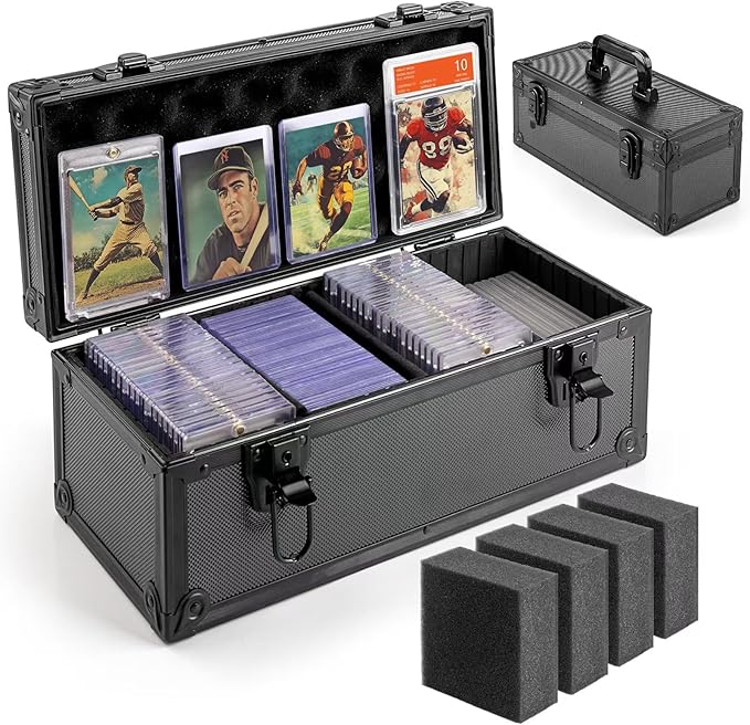 MewVeer Top Loader Storage Box with Key Locks, Trading Card Storage Case, Sports Card Box & Hard Cases Holds up to 300+ Top Loaders, 76 One Touch (35pt), 48 PSA/GMA, 43 CSG, 41 SGC, 36 BGS/HGA