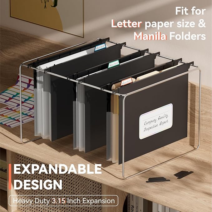 ThinkTex Extra Capacity Plastic Hanging File Folders, 6 Pack Reinforced Expanding Hang Folder Letter Size,Accordion Pocket,Heavy Duty 3.15 Inch Expansion,Hanging Folder Organizer for Office Home