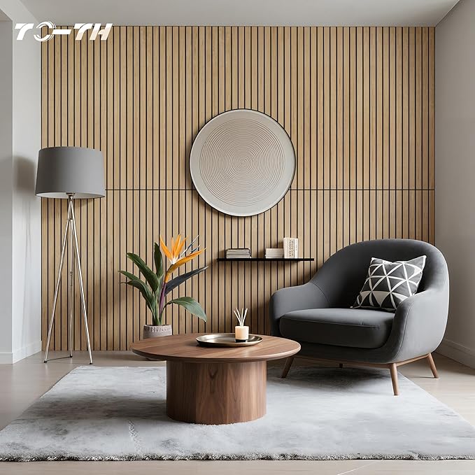 TO-TH Wood-Look Sound Panels, 4 Pack 47.2” x 23.6” Soundproof Wall Panels, Decorative Acoustic Panels,Wood Panels for Wall for Home, Office, Basement, Teak with Mitered Edges