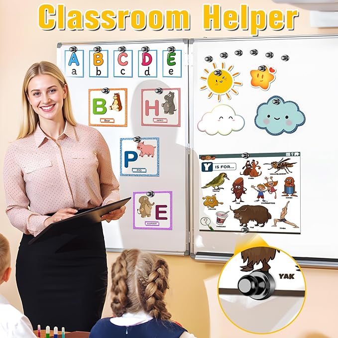 16 Pcs Fridge Magnets, Small Strong Magnetic Push Pins, Black Whiteboard Magnets for Locker, Kitchen Decor and Accessories, Office, Classroom Organization, Great Christmas Gifts for Men Women