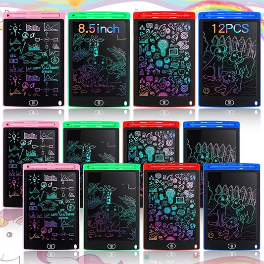 Tinlade 12 Pack LCD Writing Tablets for Kids, 8.5 Inch Erasable Doodle Boards Portable Electronic Drawing Pads, Learning Bulk Toys Gifts for Christmas School(Pink, Green, Red, Blue)