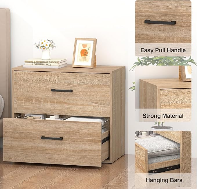 FATIGOS 2 Drawer Lateral File Cabinets, Wooden File Cabinets for Home Office, Large Office Filing Cabinet with Drawer, Printer Stand for Hanging Files/Letter/Legal Size, Oak