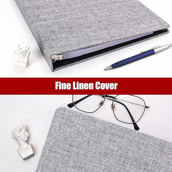 Vienrose 3 Ring Binder 1 Inch Round Rings with Linen Fabric Cover, Fits 8.5 x 11 Inch Paper, Durable Organizer for School, Office, Home, Recipes, Grey